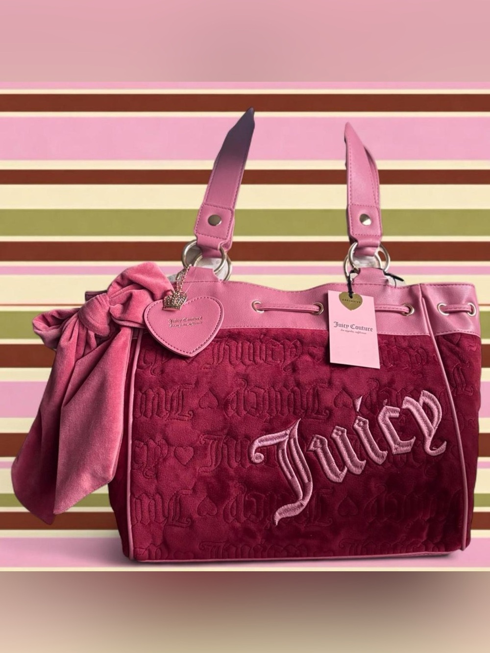 Vintage Dream Y2K inspired Juicy Couture Velour Pink & Burgundy Tote